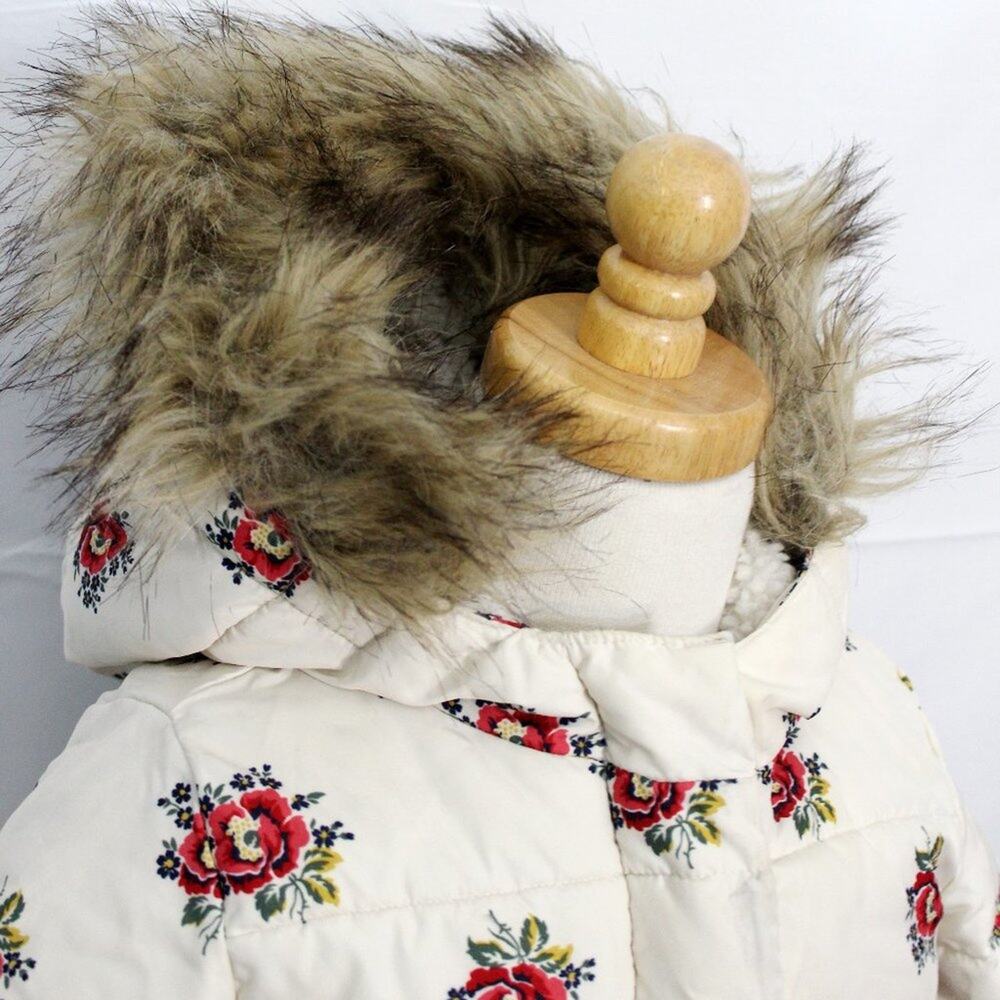 Baby Gap Floral Puffer Fur Hooded Coat 18-24 Months - Picture 2 of 8